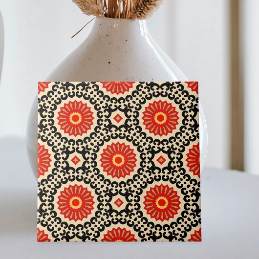 Red Black Beige Oriental Moroccan Mosaic Pattern Tegeltje