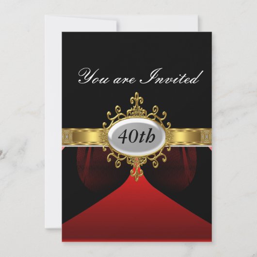 Red Black Birthday Glamour Invitation Kaart (Voorkant)