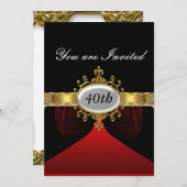 Red Black Birthday Glamour Invitation Kaart (Voorkant / Achterkant)