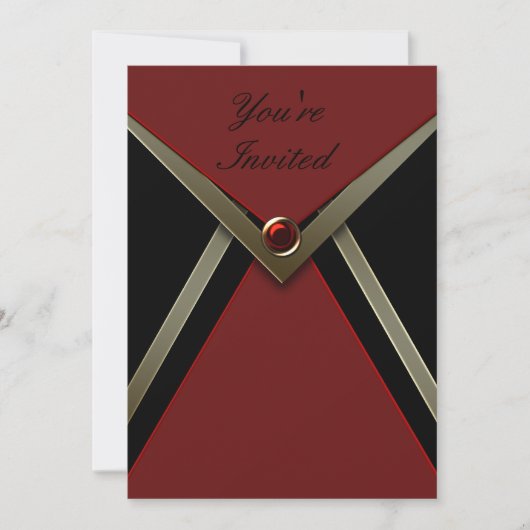 Red Black Birthday Party Invitation Sjabloon Kaart (Voorkant)