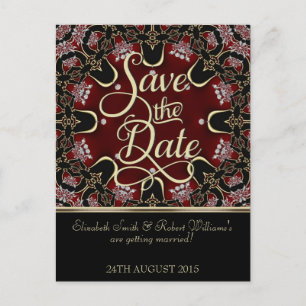 Red Black Bohemian Save the Date Briefkaart