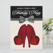 Red Black Bow Stropdas Vrouwen Verjaardagsfeest Kaart (Staand voorkant)