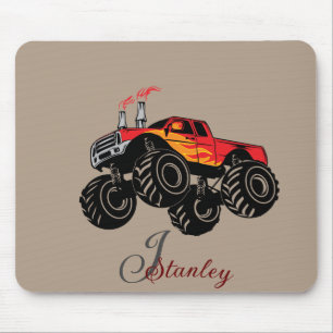 Red Black Boys Rusty Name Monogram Monster Truck Muismat
