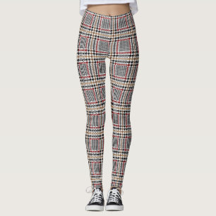 Red Black Brown Houndstooth Glen Check Patroon Leggings