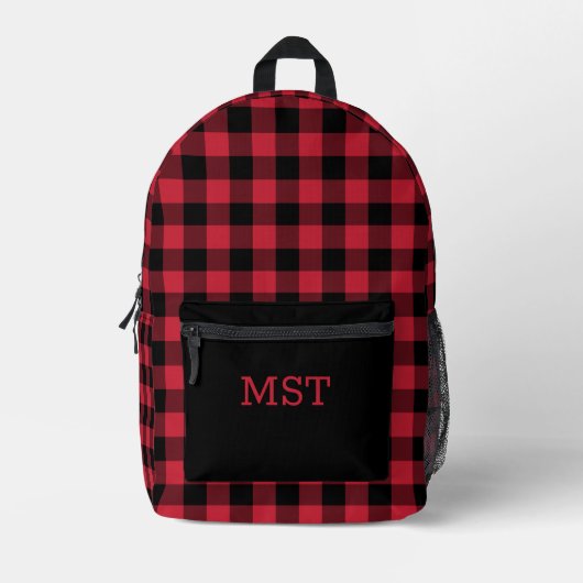 Red Black Buffalo Check met Monogram Bedrukte Rugzak (Voorkant)