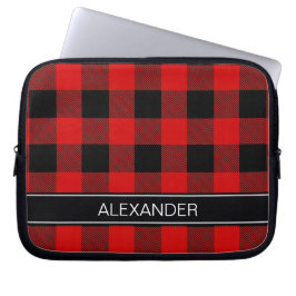 Red Black Buffalo Check Pset Name Monogram Laptop Sleeve