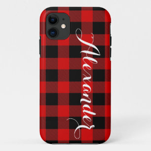 Red Black Buffalo Check Pset Name Monogram NL iPhone 11 Hoesje
