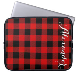 Red Black Buffalo Check Pset Name Monogram NL Laptop Sleeve