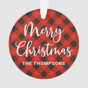 Red Black Buffalo Check Vrolijk Kerstfeest Ornament