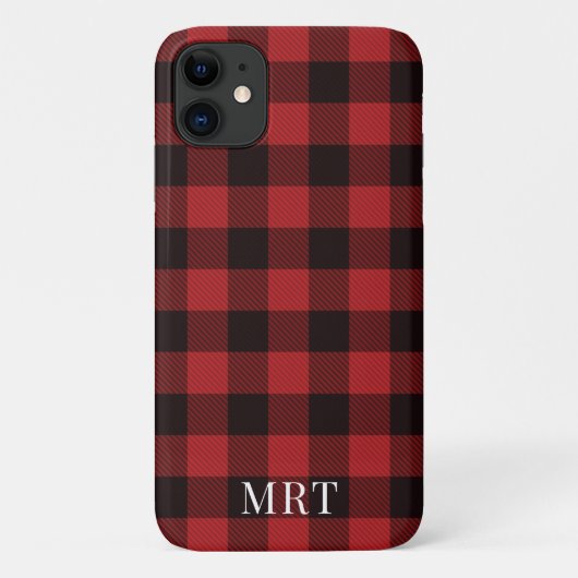 Red Black Buffalo met kerstfeestdag monogram Case-Mate iPhone Case (Achterkant)