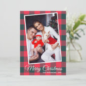 Red Black Buffalo Plaid Aangepaste Foto Kerstmis Kaart (Staand voorkant)