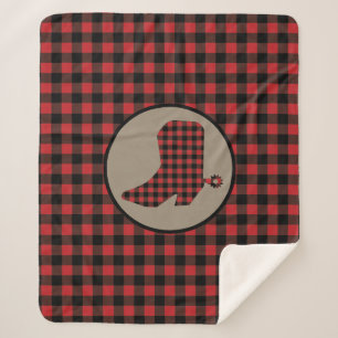 Red Black Buffalo Plaid Cowboy Boot Sherpa Deken