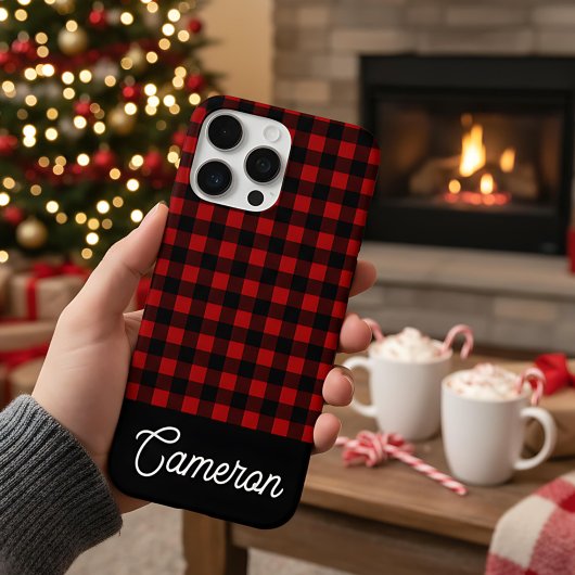 Red & Black Buffalo Plaid Custom Name Case-Mate iPhone Case