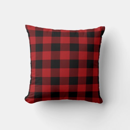 Red Black Buffalo Plaid Geruit Rustiek Kussen (Voorkant)