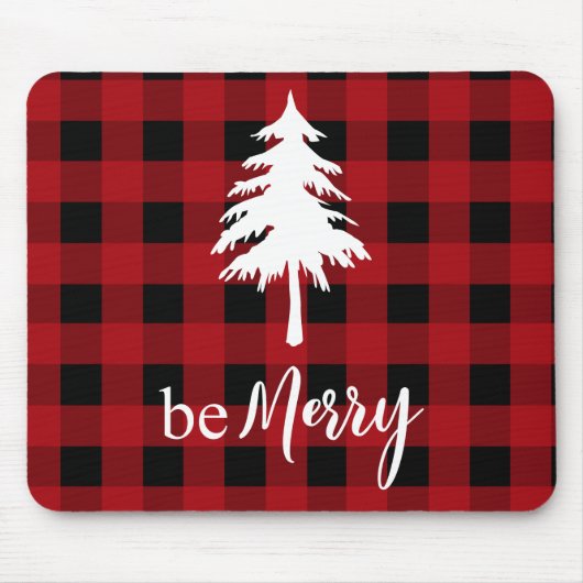 Red Black Buffalo Plaid Pine Tree Holiday Muismat (Voorkant)