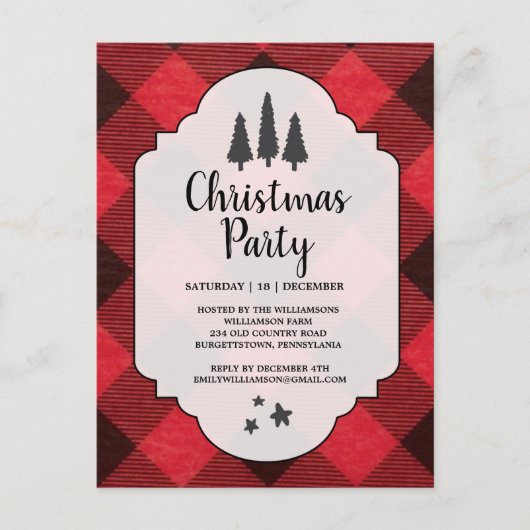 Red Black Buffalo Pset-kerstfeest uitnodiging (Voorkant)