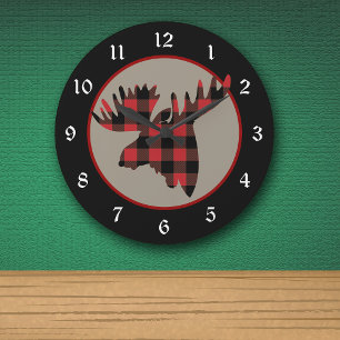 Red Black Buffalo Pset Moose Head Ronde Klok