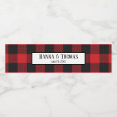 Red Black Buffalo Pset Rustic Wedding Waterfles Etiket (Enkel label)