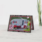 Red Black Camper Trailer Happy Birthday Kaart (Voorkant)