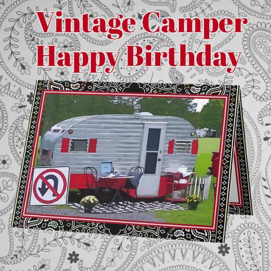 Red Black Camper Trailer Happy Birthday Kaart