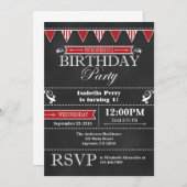 Red Black Chalkboard Invitation d'anniversaire (Devant / Derrière)