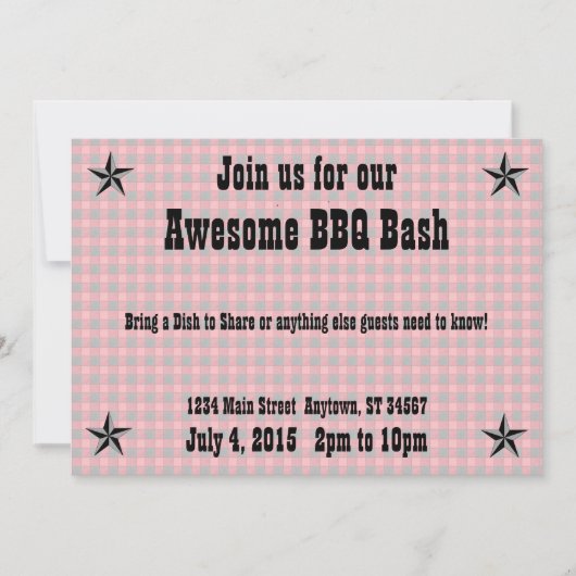 Red Black Check Pset BBQ-uitnodiging Kaart (Voorkant)