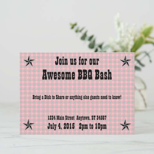 Red Black Check Pset BBQ-uitnodiging Kaart (Staand voorkant)