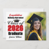 Red Black Class of 2026 Graduate Photo Graduation Aankondiging (Voorkant)