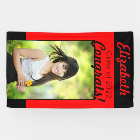Red & Black Congrats One Photo Graduparty Spandoek (Horizontaal)