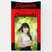 Red & Black Congrats One Photo Graduparty Spandoek (Verticaal)