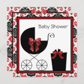 Red Black Damask Baby Shower Invitations (Devant / Derrière)