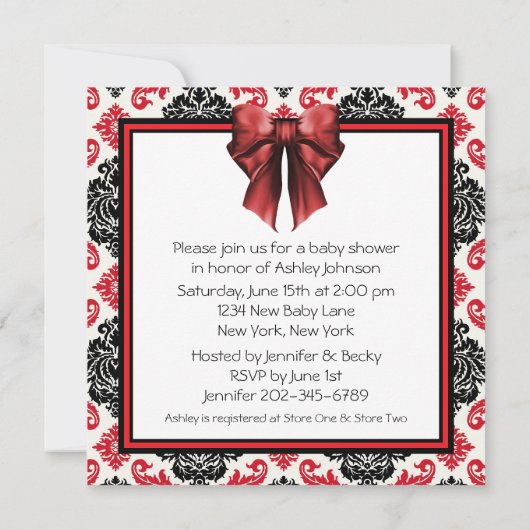 Red Black Damask Baby Shower Invitations (Dos)