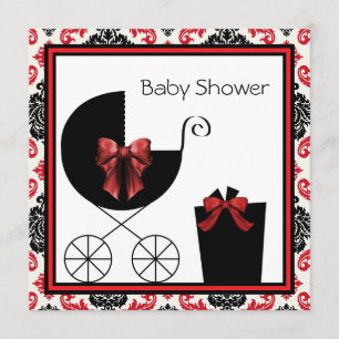 Red Black Damask Baby Shower-uitnodigingen Kaart