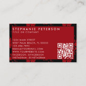 Red & Black Damask Custom Logo QR Code Template Visitekaartje (Achterkant)