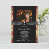 Red Black Damask Foto Afstuderen Aankondiging (Staand voorkant)