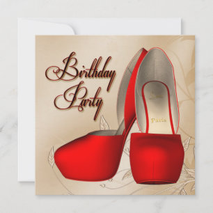 Red Black Damask High Hiel Shoes Birthday Party Kaart