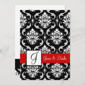 Red Black Damask Monogram Weddenschap Kaart (Voorkant / Achterkant)