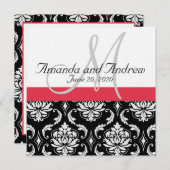 Red Black Damask Names Wedding Invitation Kaart (Voorkant / Achterkant)