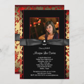 Red Black Damask Photo Faire-part de graduation (Devant / Derrière)