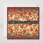 Red Black Damask Photo Faire-part de graduation (Dos)