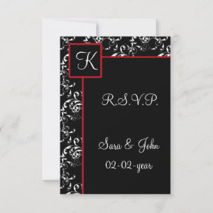 Red Black Damask Wedding Invitations Kaart
