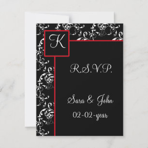 Red Black Damask Wedding Invitations RSVP Kaartje