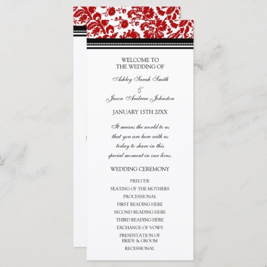 Red Black Damask Wedding Program Programma (Voorkant / Achterkant)