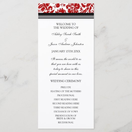 Red Black Damask Wedding Program Programma (Voorkant)