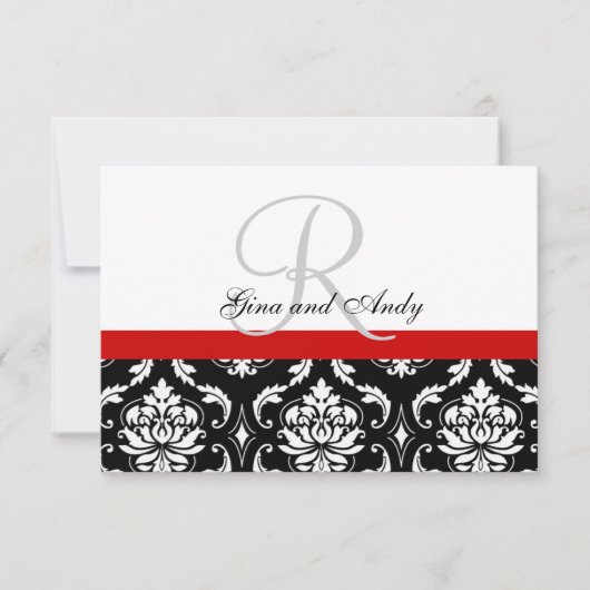 Red Black Damask Wedding RSVP voor Square Invites (Voorkant)
