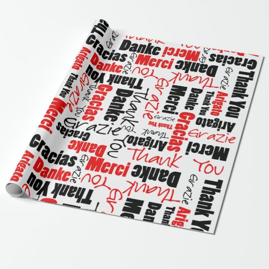 Red Black Dank u Word Cloud Cadeaupapier (Uitgerold)