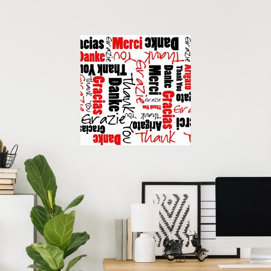 Red Black Dank u Word Cloud Poster (Thuiskantoor)
