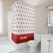 Red Black Doodle Hearts Retro Monogram Name Douchegordijn (In situ)