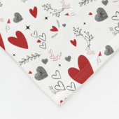 Red Black Doodle Hearts Retro Monogram Name Fleece Deken (Hoek)
