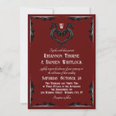 Red Black Dragon Monogram Fantasy Wedding Kaart (Voorkant)